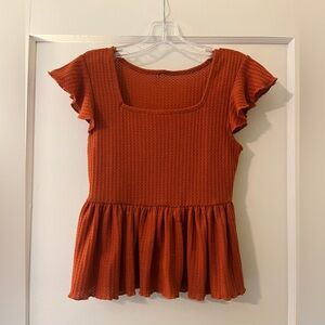 Cute Boutique Ruffle Burnt Orange Blouse